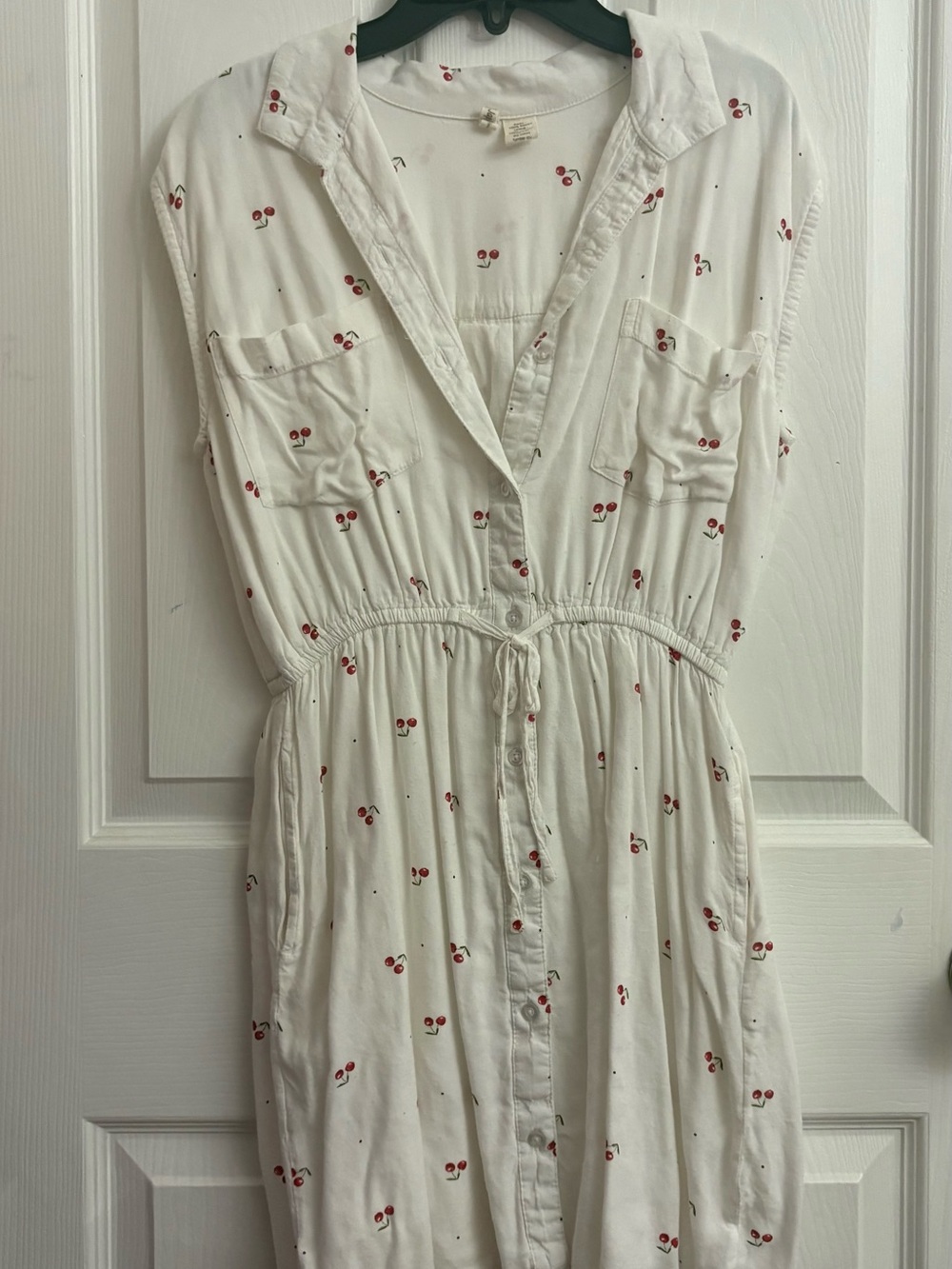 Japna White Midi Shirt Dress with Red Cherry Print